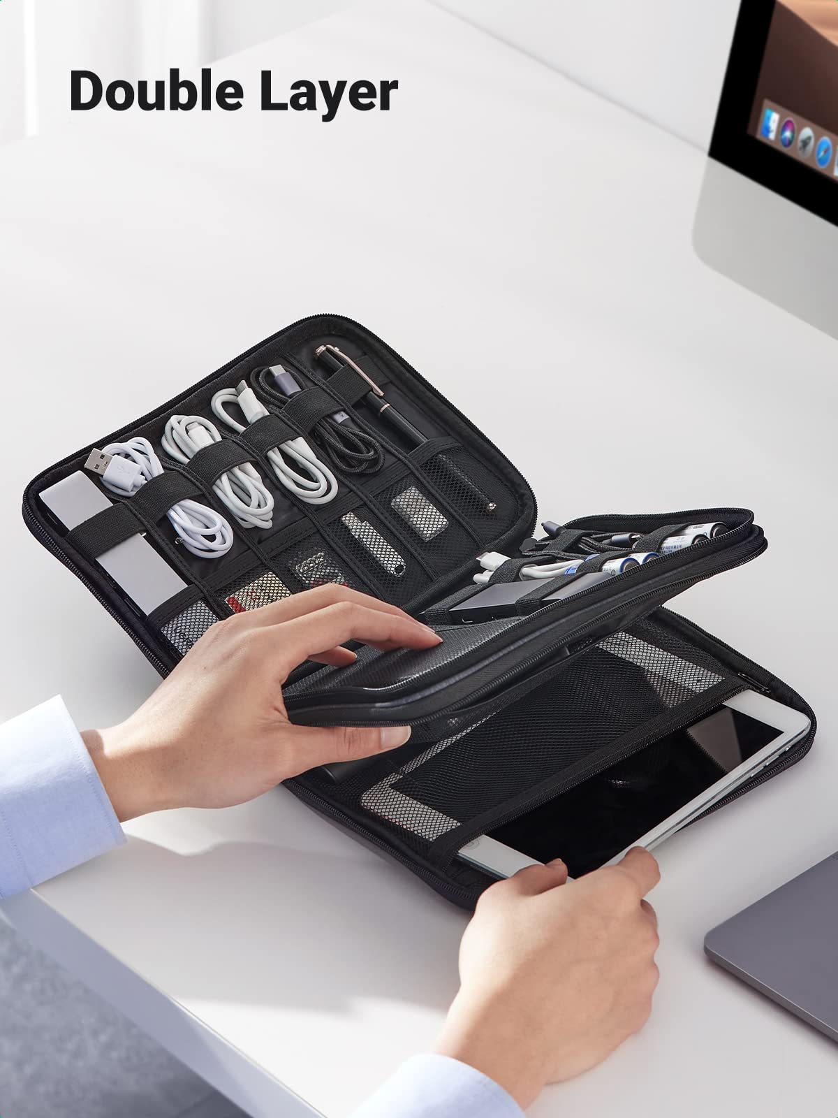 UGREEN Electronic Organizer Travel Cable Organizer Storage Bag for Data Cables, USB C Charger, SD Card, Hard Drive, Charging Cord, Mouse, Power Bank, Phone, Power Adapter Plug Electronics Accessories