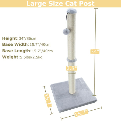 Dimaka 86 cm Tall Ultimate Cat Scratching Post, Claw Scratcher with Sisal Rope and Covered with Soft Smooth Plush, Vertical Scratch [Full Stretch], Modern Stable Design for Cats(Grey V2)…