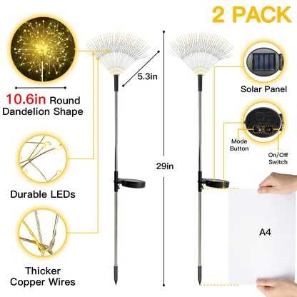 suddus Solar Garden Lights Outdoor Waterproof Decorative, 2Pack 150LED Firework Lights, Solar Fairy Lights for Yard, Garden, Party, Patio, Pathway, Flowerbed - Warm White