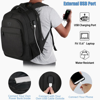 MATEIN Large Travel Backpack, TSA Expandable Laptop Backpack with USB Charging Port, Anti Theft Computer Bag Fit 17.3 Inch Laptop Water Resistant School Rucksack College Gift for Men Women, Black