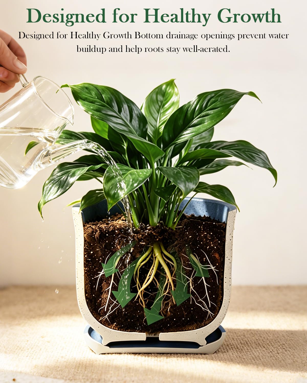 Avyra Velen Plant Pots Set of 3 with Drainage Hole and Saucer for Plants, 4.3+5.5+7 Inch Ceramic Planter for Indoor House Plant, Modern Home Decor, Blue