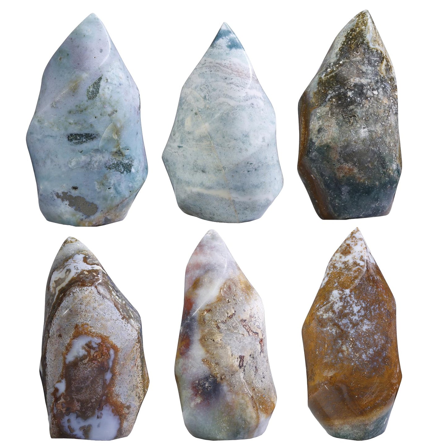 dssmboom Ocean Jasper Flame Shaped Stone Tower for Home Decor, Irregular Healing Crystal Specimen Mineral for Collection, Energy Balancing,201g-300g