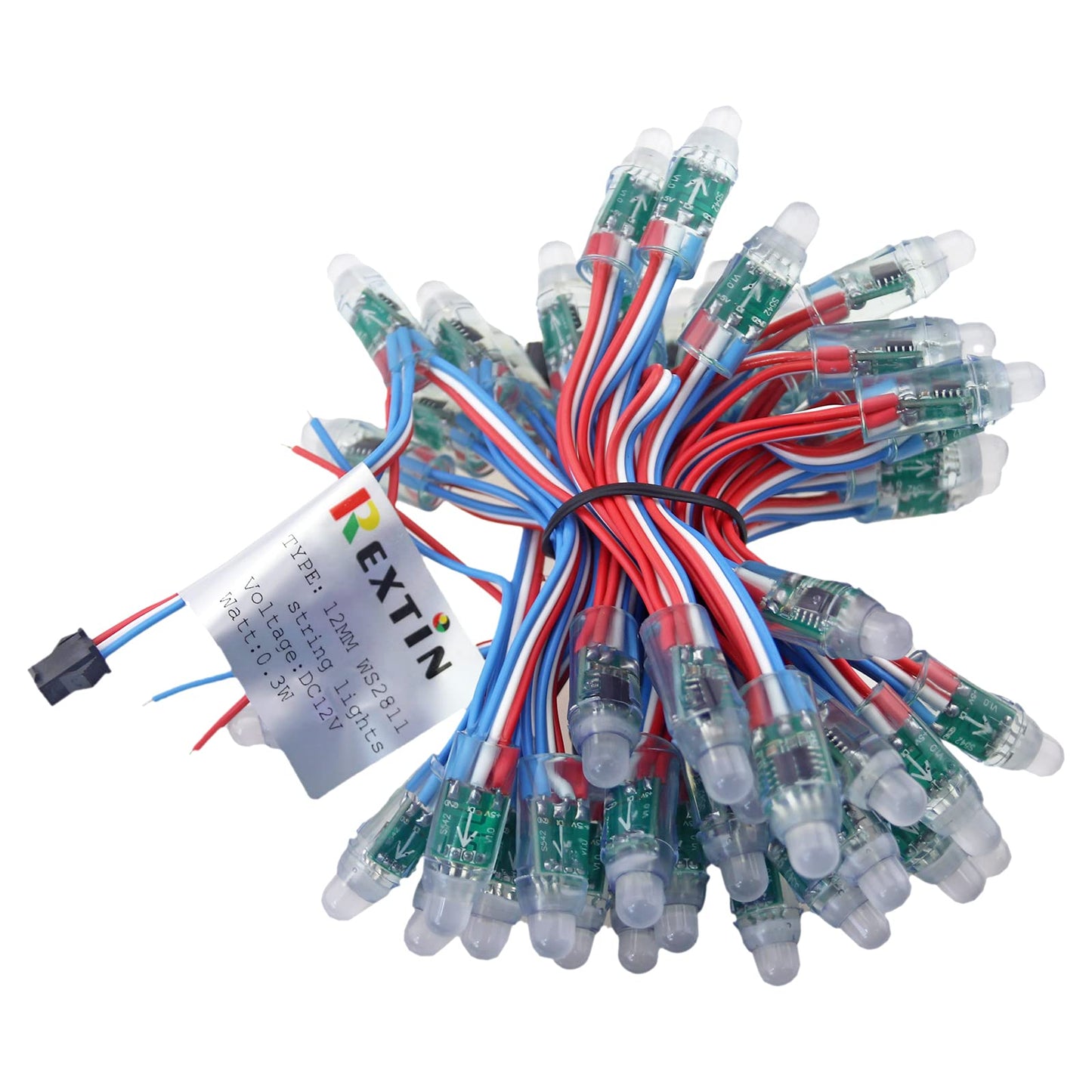 REXTiN® WS2811 Pixels Digital Addressable LED String Lights Waterproof RGB Full Color 12mm DC 12V (DC12V 500pcs)