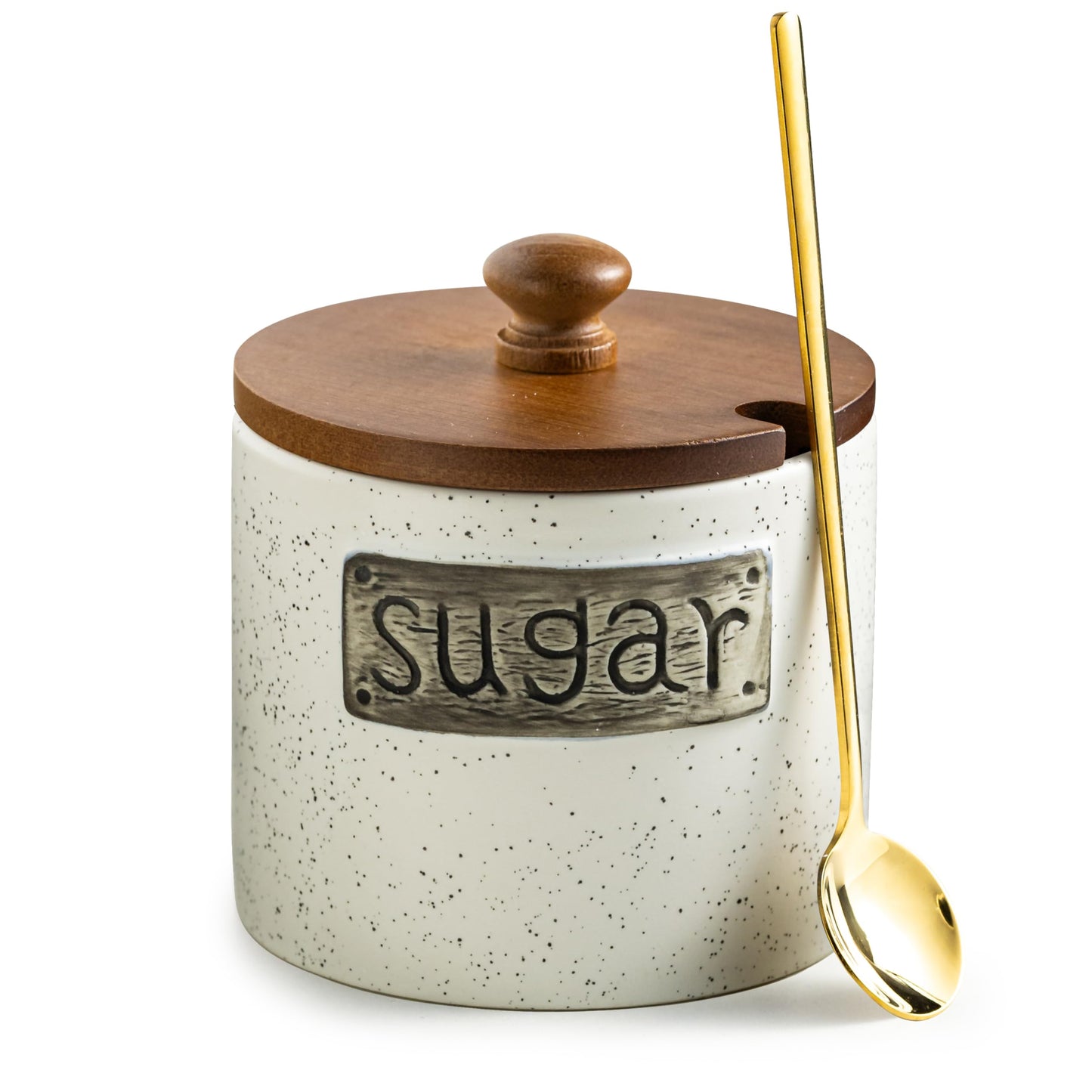 LYEOBOH Sugar Container, Ceramic Sugar Bowl with Lid and Spoon,15 OZ Sugar Holder for Coffee Bar Accessories, Sugar Jar for Countertop, Azucarera Farmhouse Home and Kitchen, White