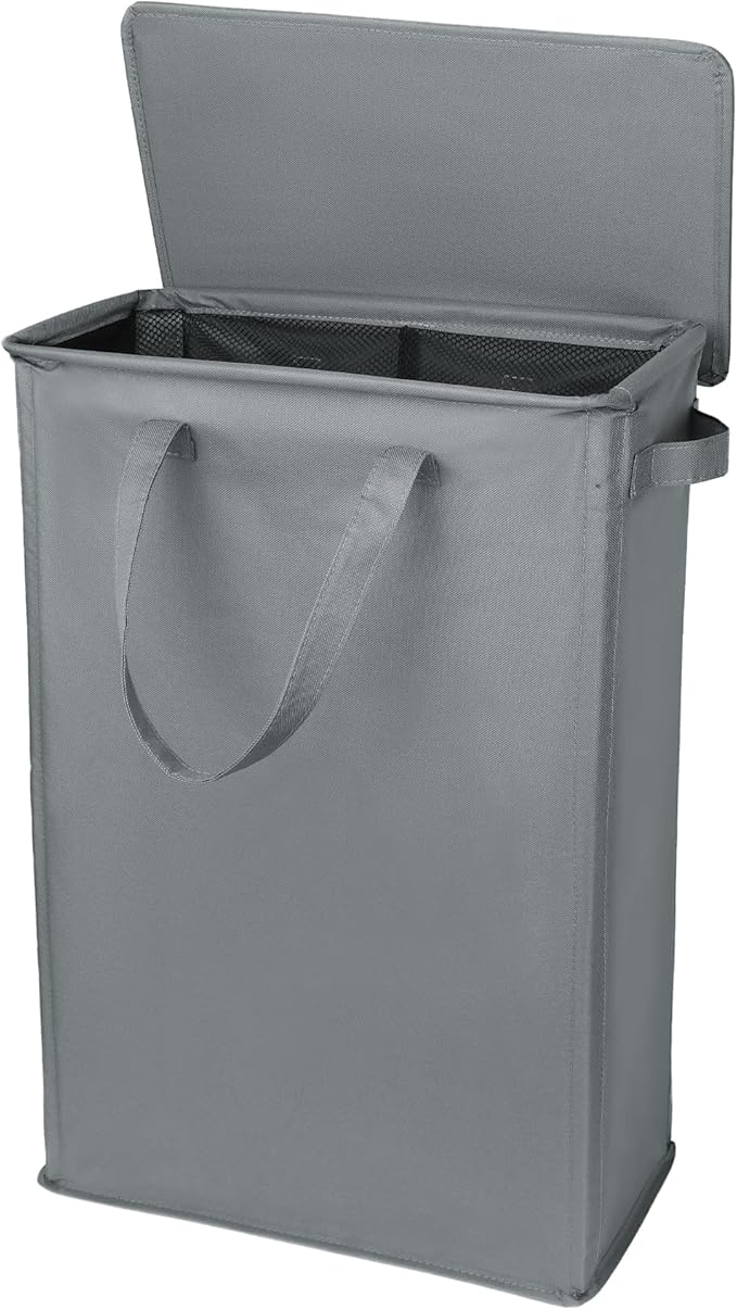 Slim Laundry Basket with Lid and Handles, Foldable Laundry Basket