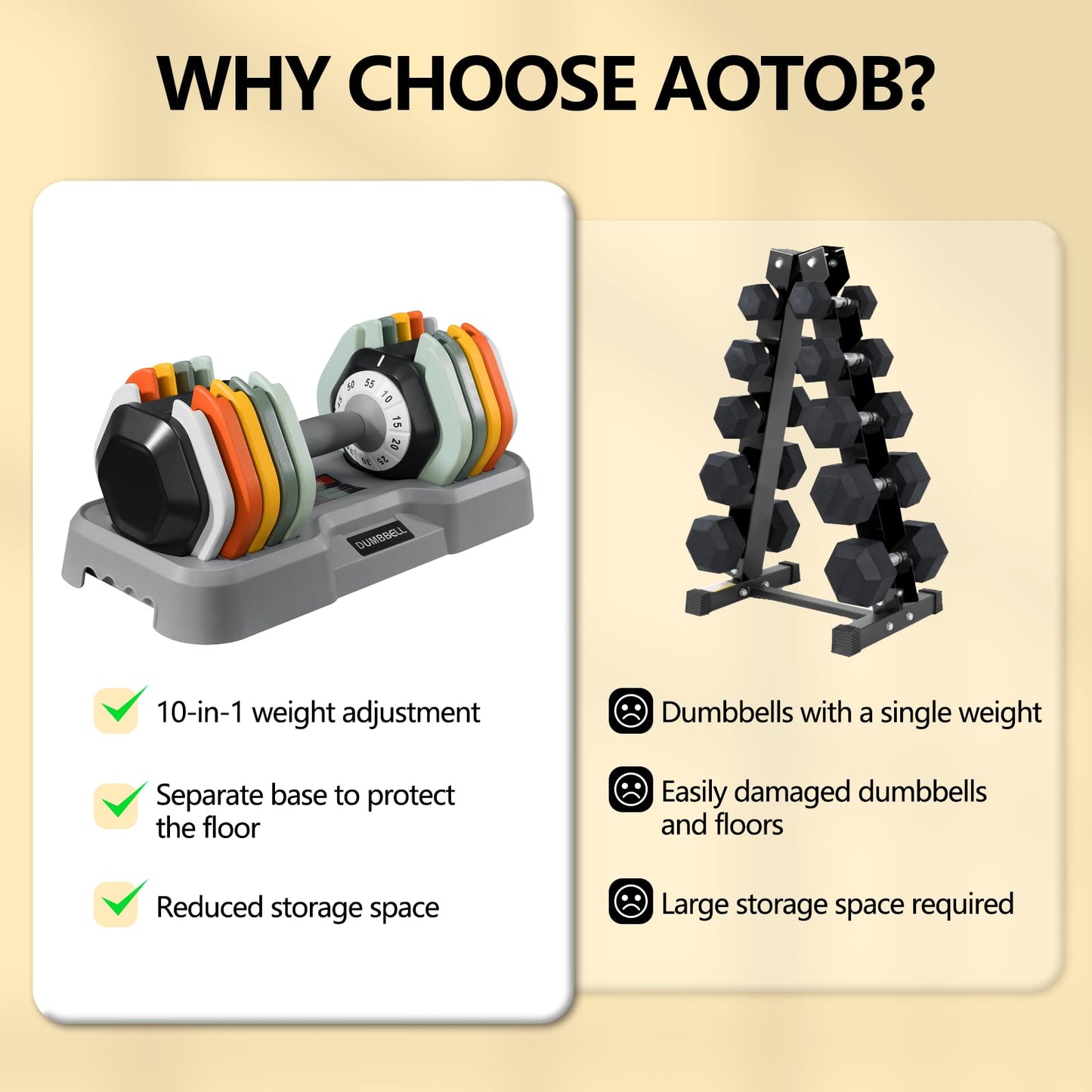 AOTOB 25/55 LBS Adjustable Dumbbell Set, Anti-Slip Fast Adjusting with Turning Handle, Adjustment for Men and Women, Weights Pair for Compact Home Gym Exercise Strength