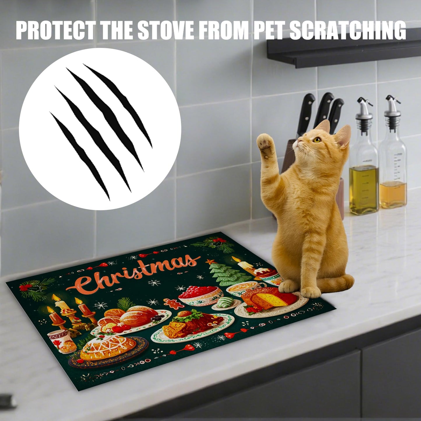 Nuxovilar Christmas Stove Top Cover 28.35×20.47 Inch – Christmas Feast Illustration for Holiday Kitchen Decor – Festive Stove Burner Cover, Polyester & Diatom Mud Blend