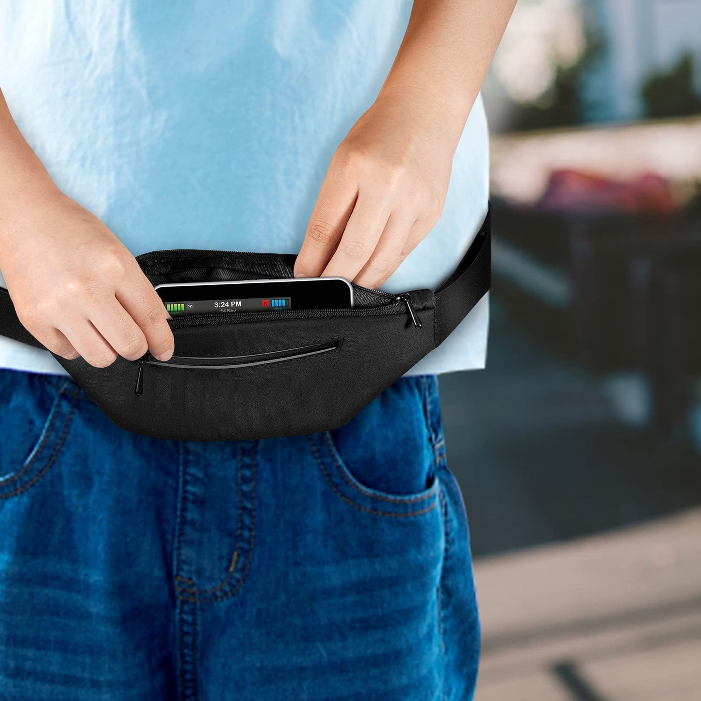 MEDMAX Diabetic Running Belt with Adjustable Waist, Insulin Pump Belt Holder Organizer Waist Pouch, Epipen Medical Fanny Pack Bag (Bag Only) (Black)