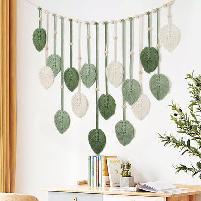 Betylifoy Macrame Wall Hanging Large Macrame Leaves Tapestry Wall Hanging Decoration Boho Handmade Woven Leaf Feather Wall Art Decor for Nursery Bedroom Living Room Office Christmas Thanksgiving Decor, 29 X 51 Inch (Green)