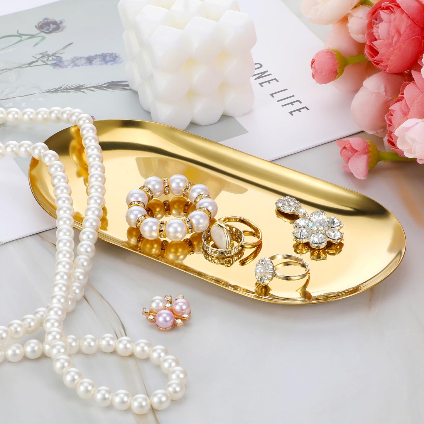 Stainless Steel Serving Tray Set 7 Inch Gold Oval Decorative Tray 10PCS