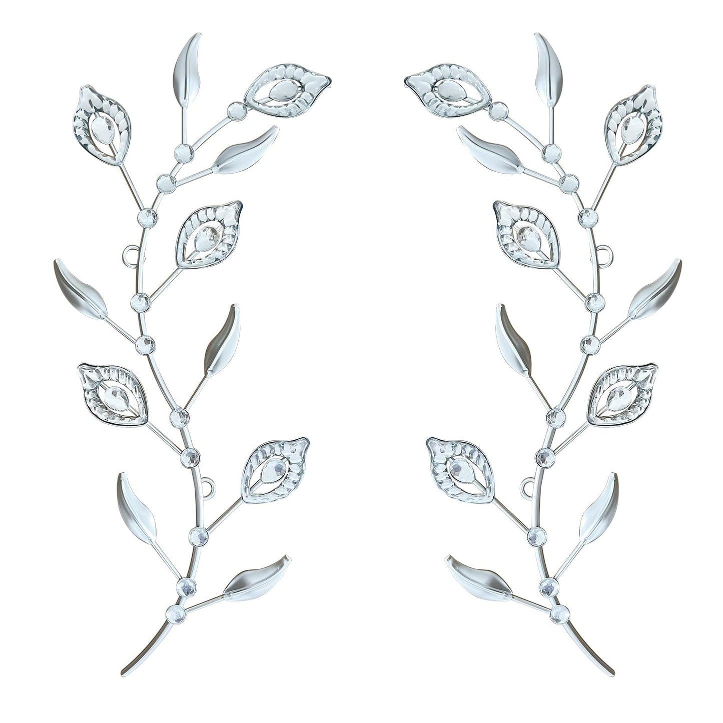 sxnzequnze 2 Set Metal Tree Leaf Wall Art for Home Decor Living Room Bedroom Dining Room Bling Rhinestone, 3D, Iron Branch Hanging Leaf Sculpture Art Pieces -Silver 16.5in*6.7in