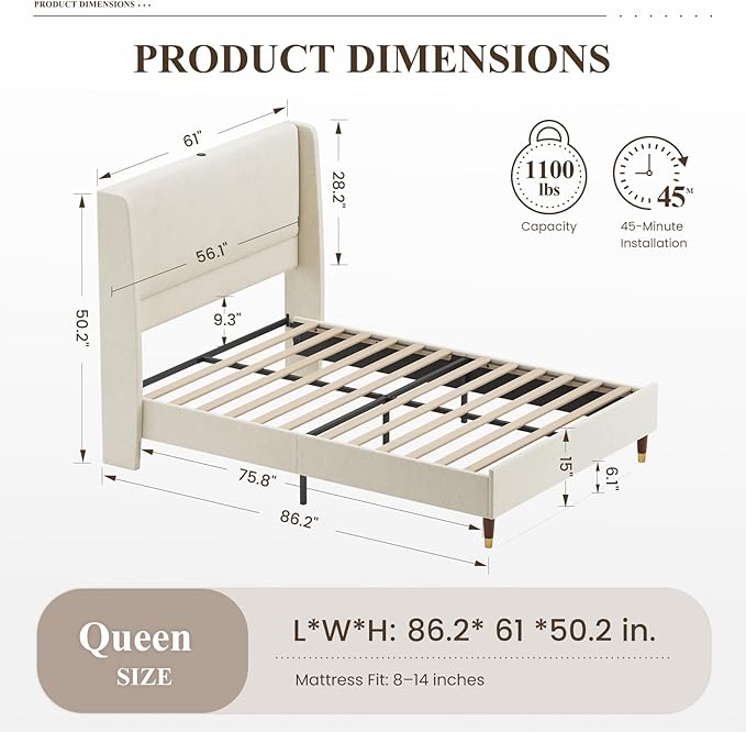 MALOL Queen Size Bed Frame