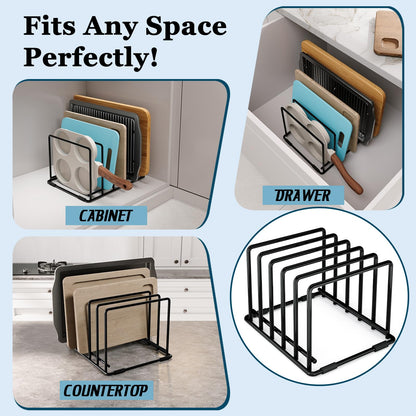 Kitchen Organizer Rack - 5-Slot Heavy-Duty Cutting Board and Bakeware Holder, Rust-Resistant with Anti-Slip Feet for Countertop or Cabinet Storage