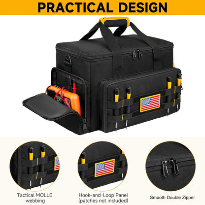Tool Bag 15 Inch,Heavy Duty Tool Organizer,Tactical Range Tool Tote,30 Pockets & Anti-Friction Bottom,Water-Resistant,Tool Box for Him Dad Men,Electrician,Carpenter,Repairman,Ideal Gift for Father