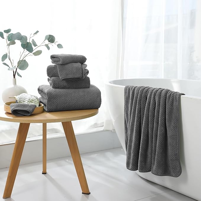 Grey Hand Towels Set 2 Pack-16“x31”, Ultra Soft Microfibers Bathroom Towel Set