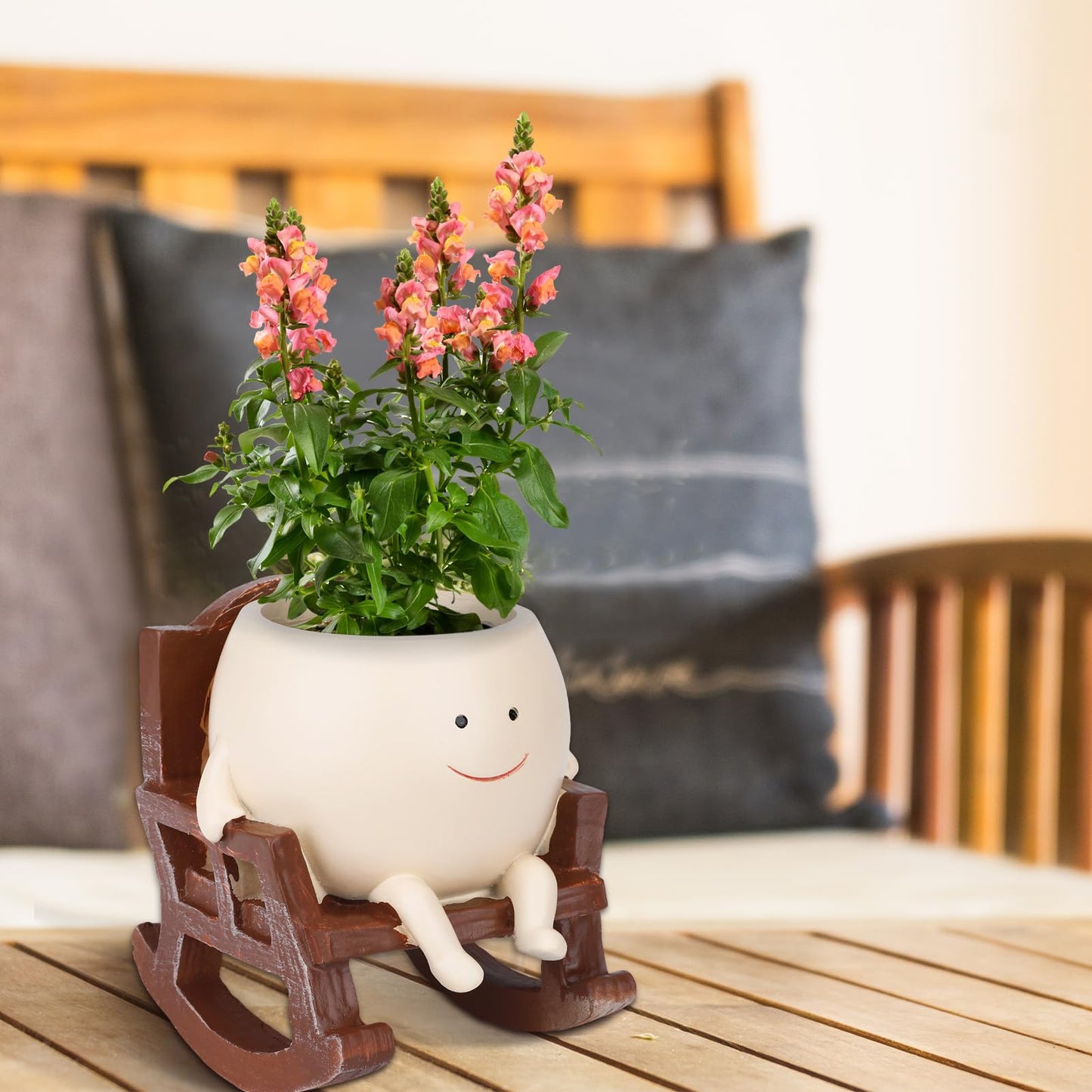 CONNOVA Smiley Face Flower Pot, Unique Smiley Face Rocking Sitting Rocking Chair Flower Pot,Resin Chair with Drainage Holes, Indoor and Outdoor Plant Pot, DIY Decoration Gift for Plant Lovers