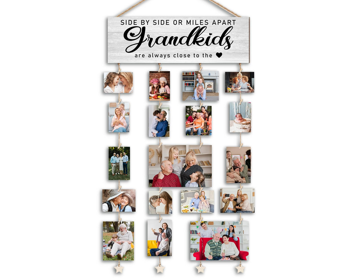 Orchroma Grandma Gifts,Grandkids Picture Frames Collage Wall Decor,Grandchildren Photo Board,Hanging Photo Display with Clips,Side by Side or Miles Apart Grandkids,Home Living Room Bedroom Decor