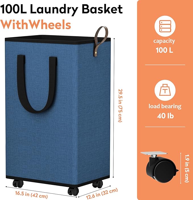 Laundry Basket with Wheels, Collapsible Laundry Baskets, Laundry Hamper with
