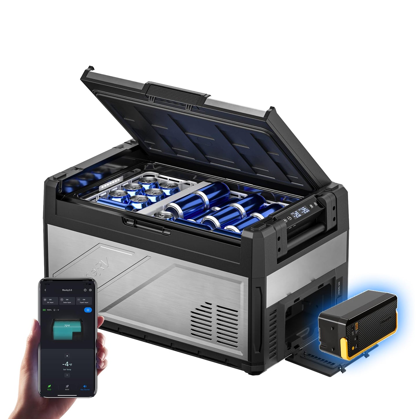 BougeRV 41 Quart Rocky V3.0 12 Volt Portable Refrigerator with 240Wh Battery, Dual Zone Car Fridge Freezer, APP Control, Compressor Cooler for Overlanding, Camping, Travel, RV, Truck(2026 New Model)
