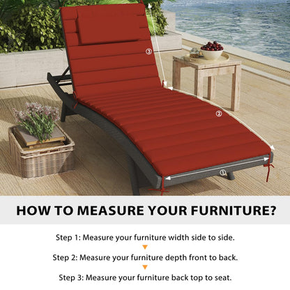 Sundale Outdoor Olefin Quilted Lounge Cushion Set of 2, Patio Foldable Chaise Lounger Cushion, Water-Resistant Lounge Chair Pad with Straps Red, 72 x 21 inches