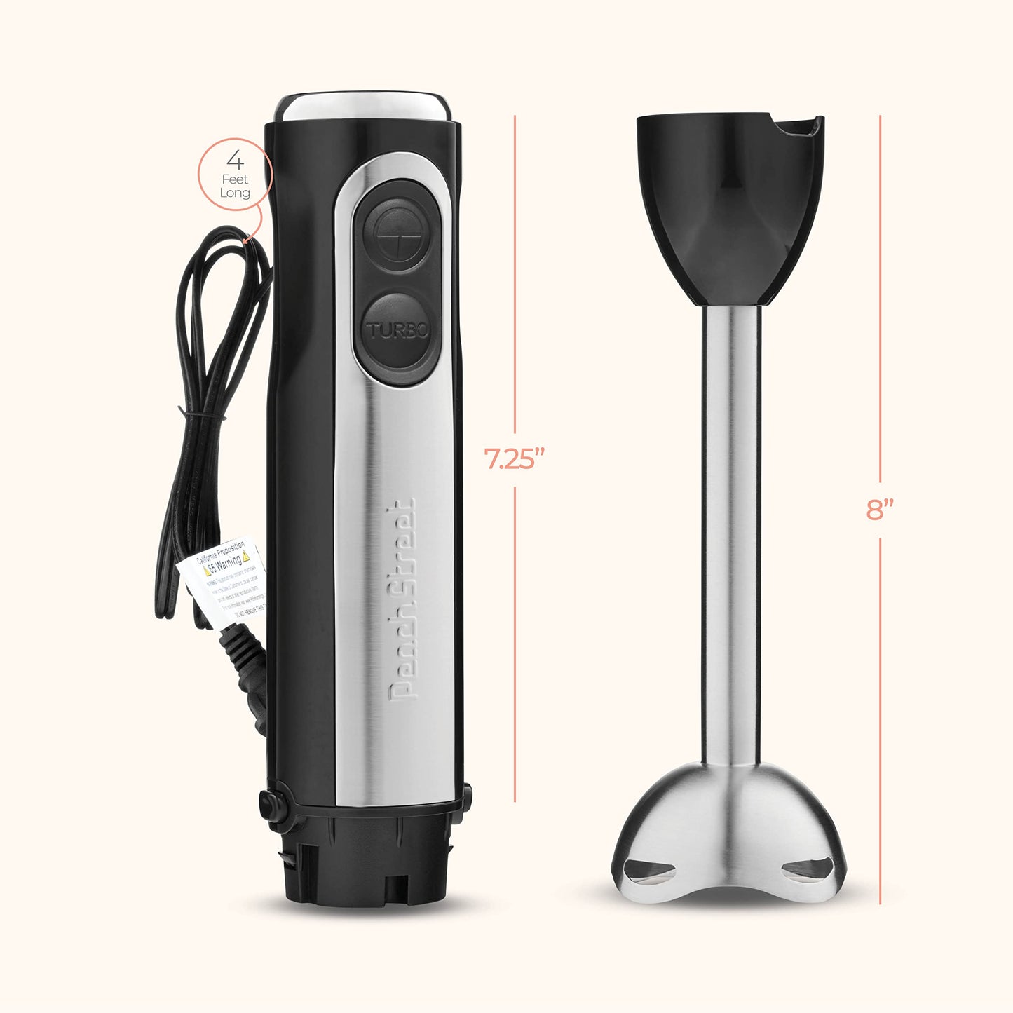 Powerful Immersion Blender, Electric Hand Blender 500 Watt with Turbo Mode, Detachable Base. Handheld Kitchen Gadget Blender Stick for Soup, Smoothie, Puree, Baby Food, 304 Stainless Steel Blades
