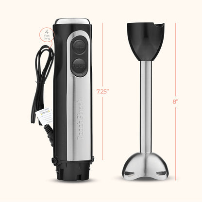 Powerful Immersion Blender, Electric Hand Blender 500 Watt with Turbo Mode, Detachable Base. Handheld Kitchen Gadget Blender Stick for Soup, Smoothie, Puree, Baby Food, 304 Stainless Steel Blades