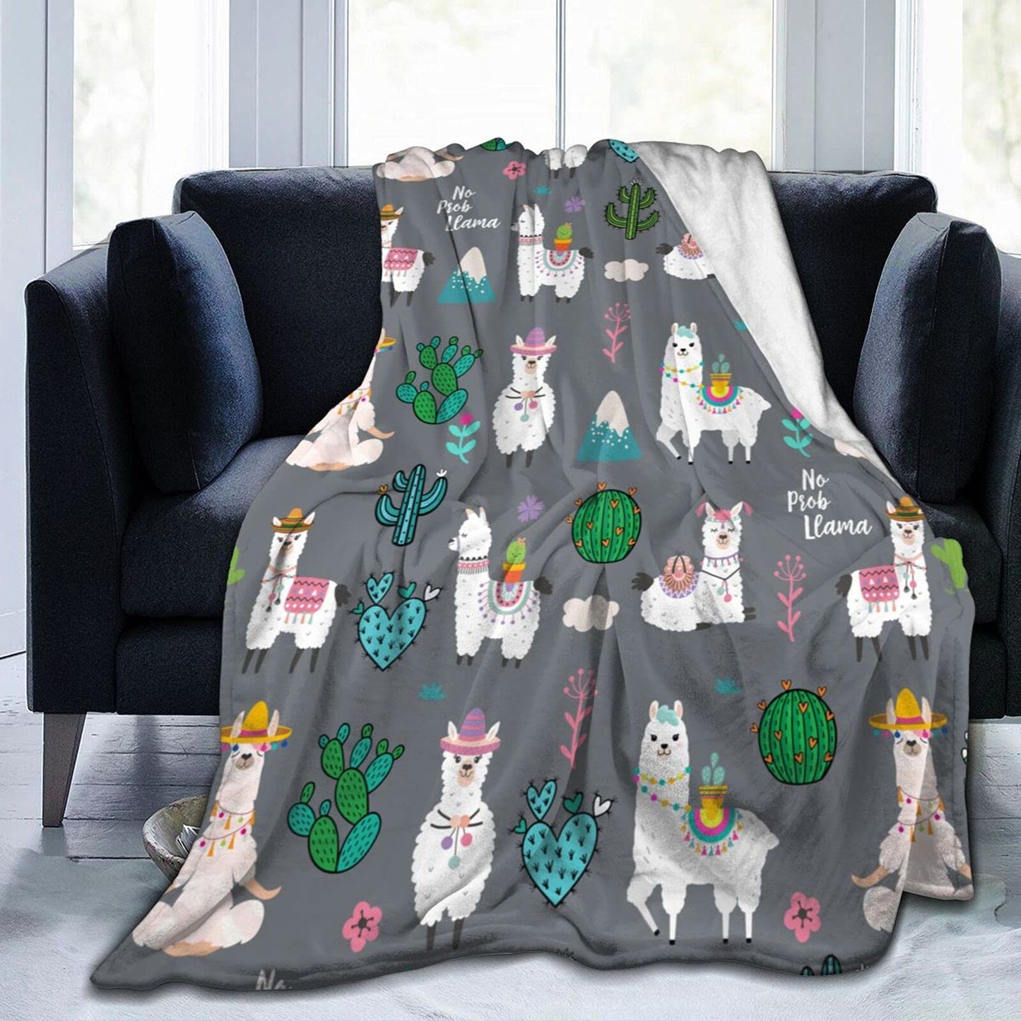 Llama Alpaca Soft Warm Throw Blanket Lightweight Flannel Fleece Bed Blanket Gift for Boys Girls Kid Adults Or Pet Chair Couch Microfiber Blankets 60"X 50"