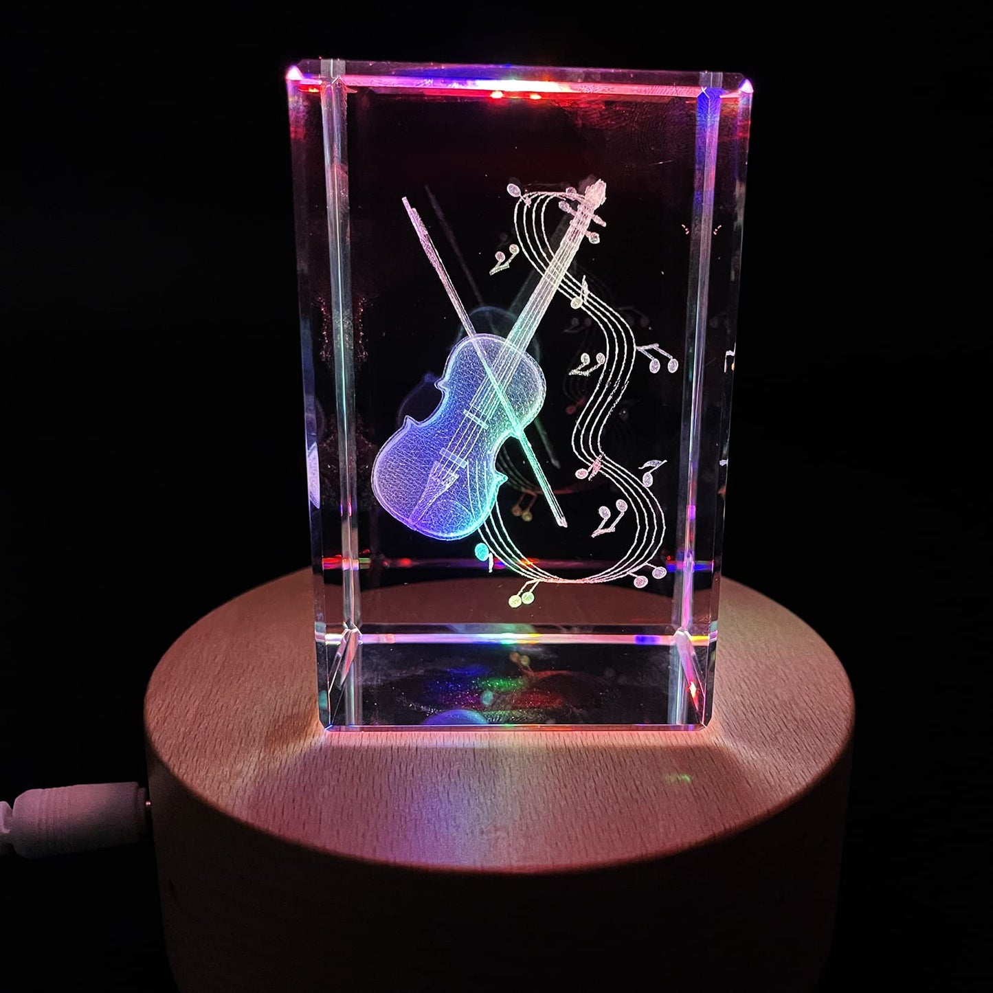 XINDAM 3D Violin Paperweight Laser Etched in Crystal Glass Cube Music Graduation Christmas Birthday Valentine's Day