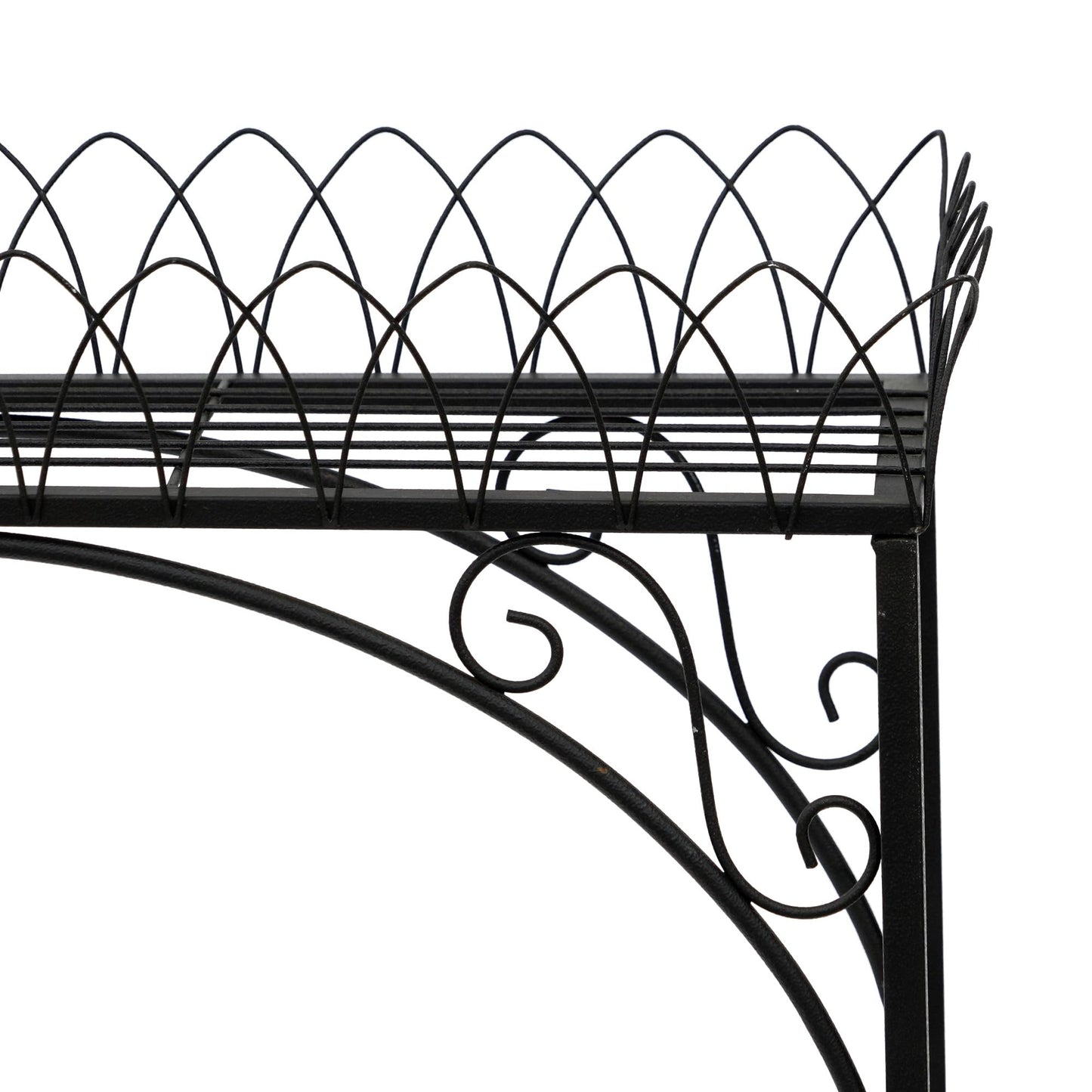 Black Long Double-Layer Plant Shelf, French Courtyard Style Metal Stand for Tall Potted Plants, Sturdy Indoor Outdoor Planter Holder Garden Decor