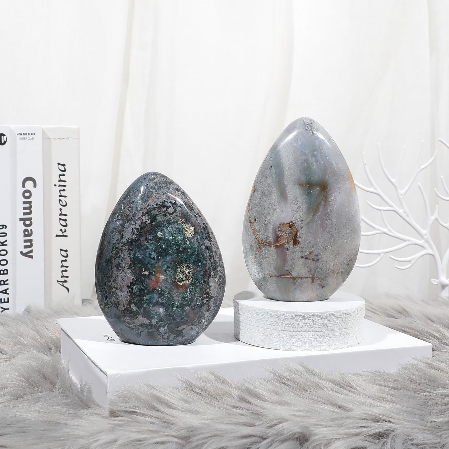 Sportmusies Natural Ocean Jasper Stone Self-Standing Centerpiece Desk Table Home Decoration, Irregular-Shaped Crystal Mineral Specimen Collection Meditation Reiki, 4.33-6.29 inches