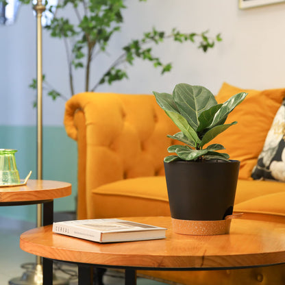 T4U 20 cm Plastic Flower Pot with Watering System, Set of 3 Self-Watering Flower Pot with Saucer, Herb Pot for Indoor and Balcony Garden Plants Succulents Cactus Flower Pot Black