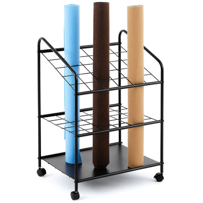 WILLBOND Blueprint Storage Rack Wire Roll File Holder with Wheels Metal Blueprint Storage Bin Cart Paper Holder Cabinet Vertical Tube Poster Organizer (30 Slots, 32.28 x18.11 x22.06 lnch)