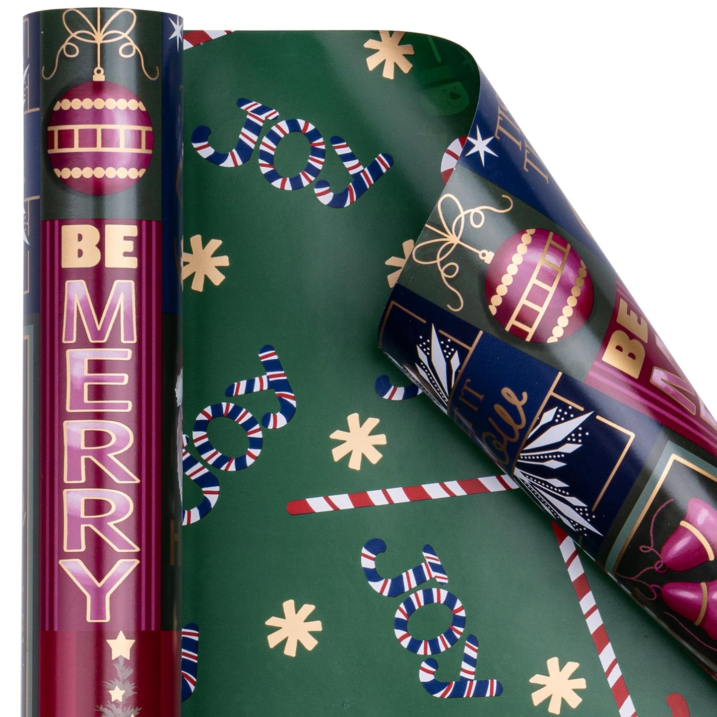 RUSPEPA Reversible Wrapping Paper Roll - Mini Roll - Christmas Santa Claus, Snowman and Candy Cane Pattern Great for Christmas, Party, Holiday - 17.5 Inches X 32.8 Feet