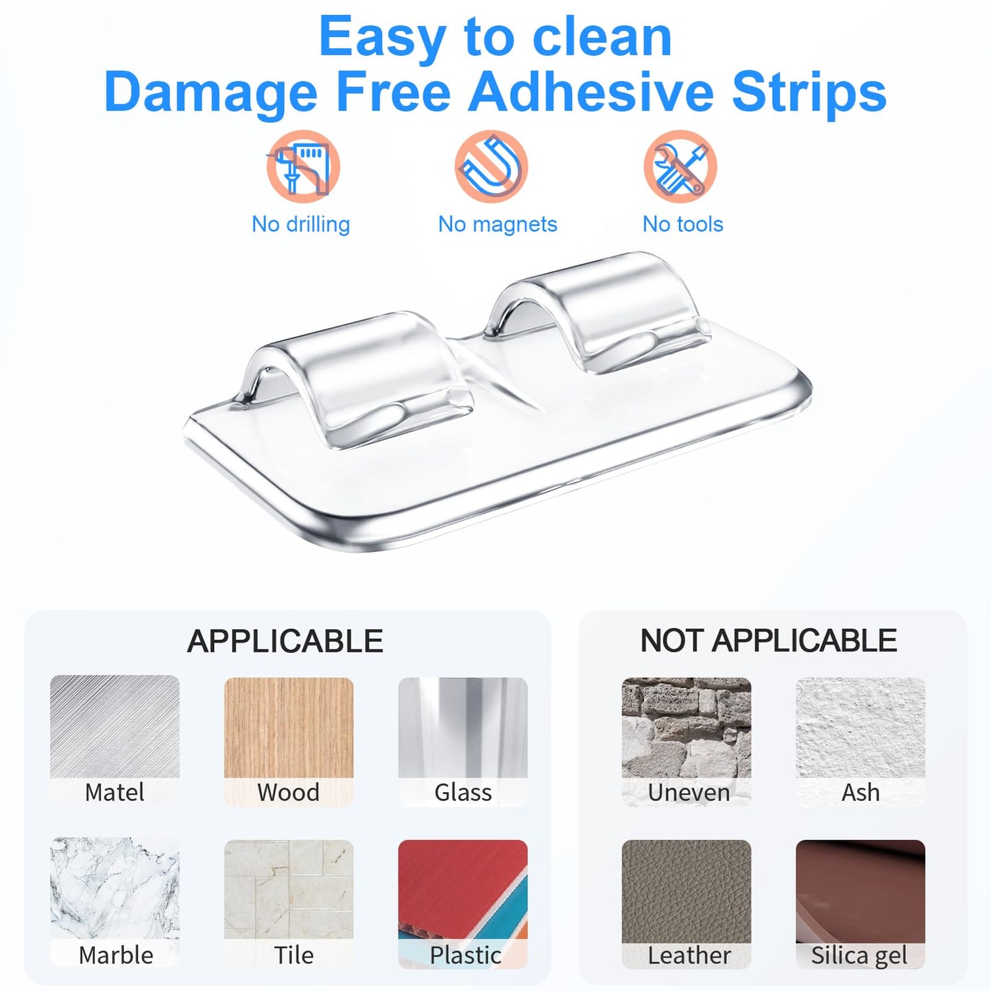 Hetyue Hooks for Outdoor String Lights Clips: 40Pcs Heavy Duty Light Hook with Waterproof Adhesive Strips - Outside Clear Cord Holders for Hanging Christmas Lighting - Outdoors Sticky Clip