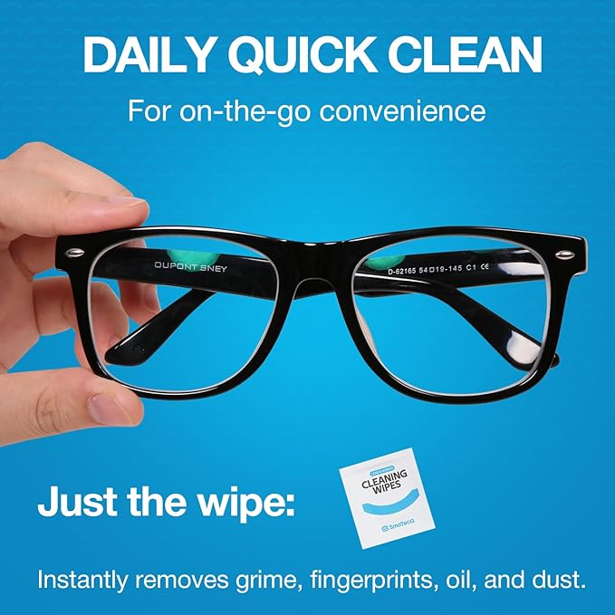SmoTecQ Lens Wipes for Eyeglasses – Pre-Moistened Lens Cleaner for Coated Lenses
