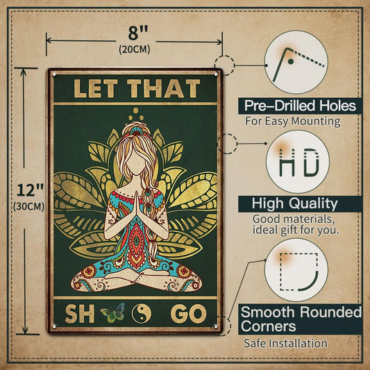 Yoga Decor Girl Tin Sign hippy room decor Metal Poster Hippie Soul Art Wall Plaque Decor, 8x12 Inches Vintage Metal Tin Sign with Inspirational Quotes for Home Gym, Yoga Room Outdoor Indoor