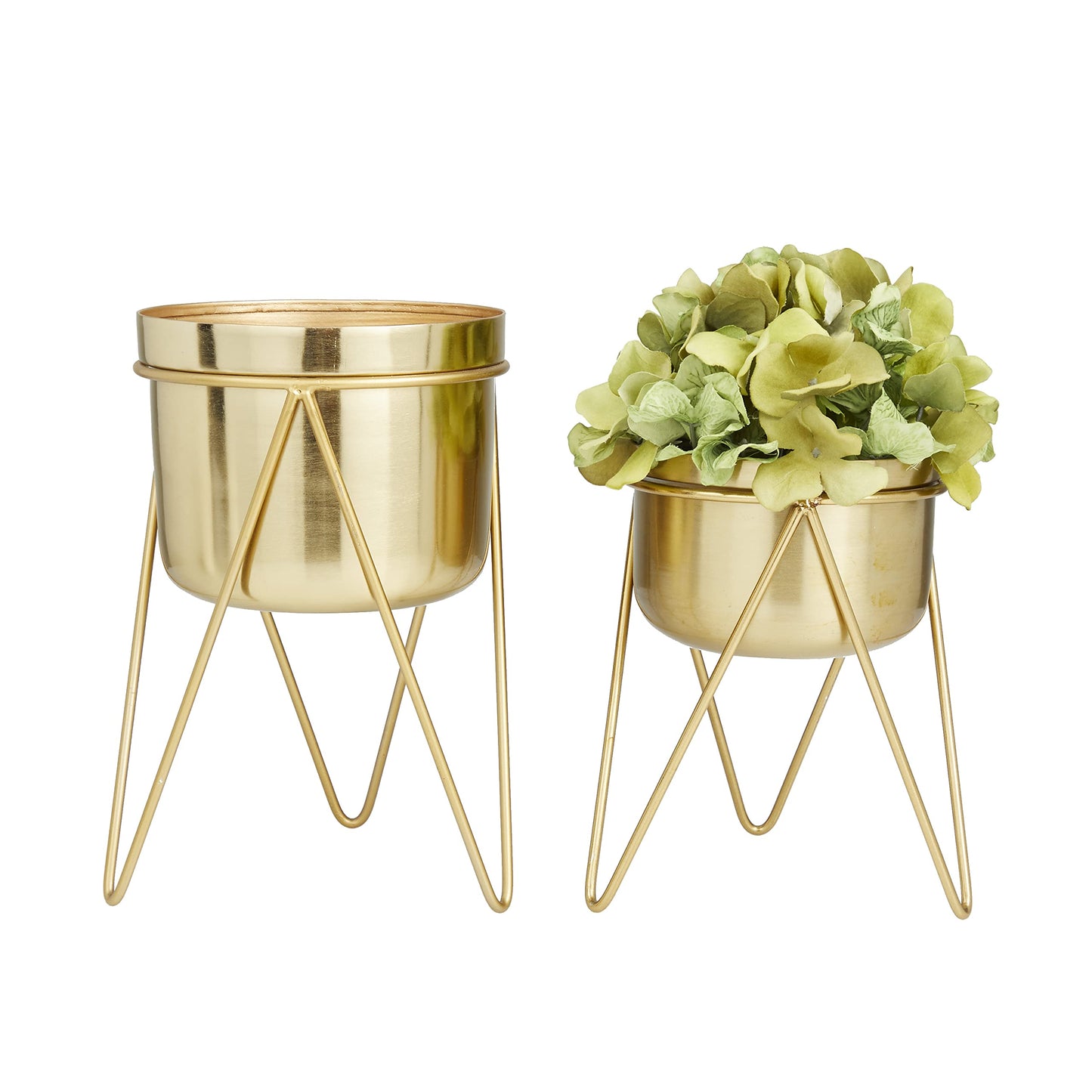 CosmoLiving by Cosmopolitan Metal Indoor Outdoor Planter Small Planter Pot with Removable Stand, Set of 2 Planters 7", 7"W, Gold