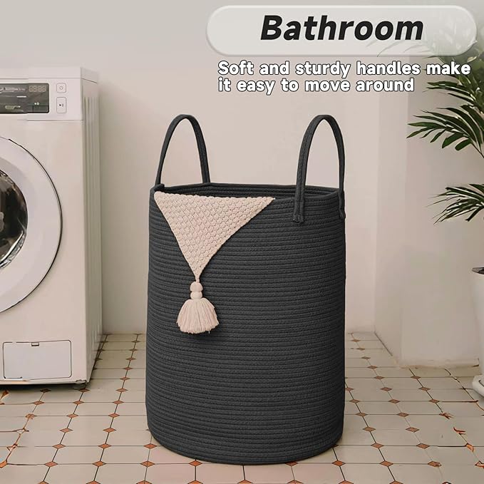 Large Woven Laundry Basket Hamper, 80L Cotton Rope Storage Bin