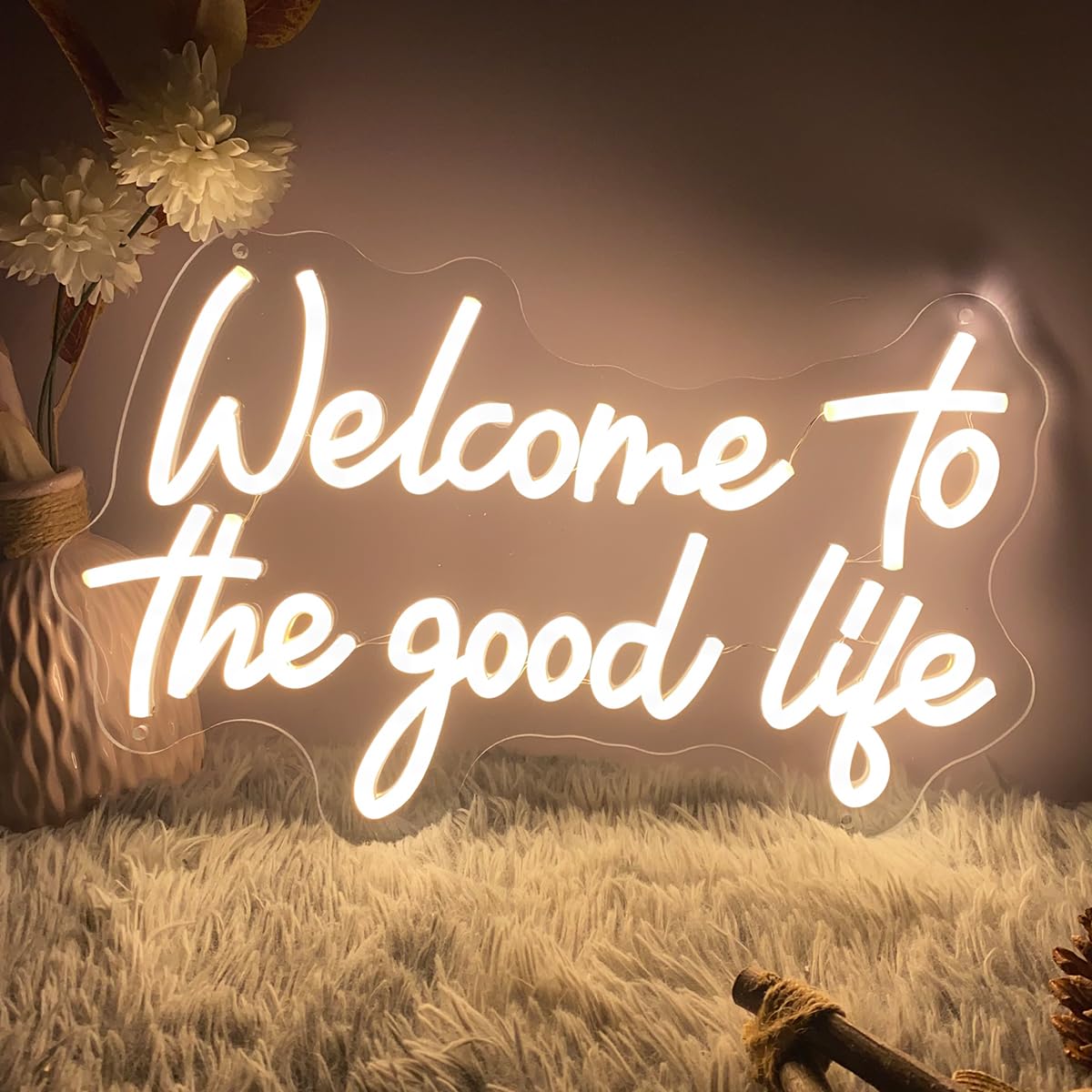 Welcome To The Good Life Neon Sign Wall Decor Indoor Bedroom Custom Led Neon Signs Backdrop Flex Christmas Party Business Shop Window Wedding Living Room Birthday Gift(Warm White,USB,40×25.1CM)