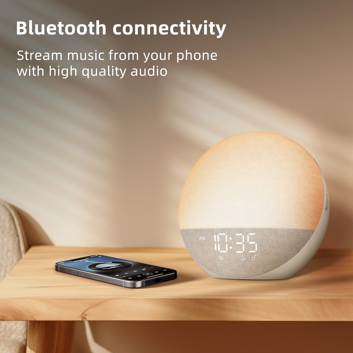 Sunrise Alarm Clock White Noise Machine: Natural Wake Up Light - Dimmable Clock with Bluetooth Speaker for Bedroom - 25 Sleep Sounds for Baby Adults Kids Putty