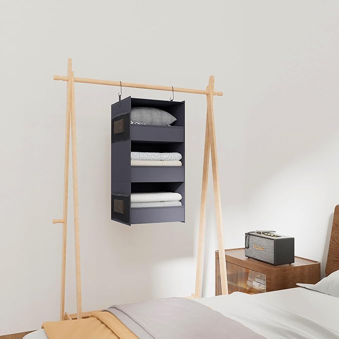 3-Shelf Hanging Closet Organizer and Storage, Foldable Hanging Closet Shelves