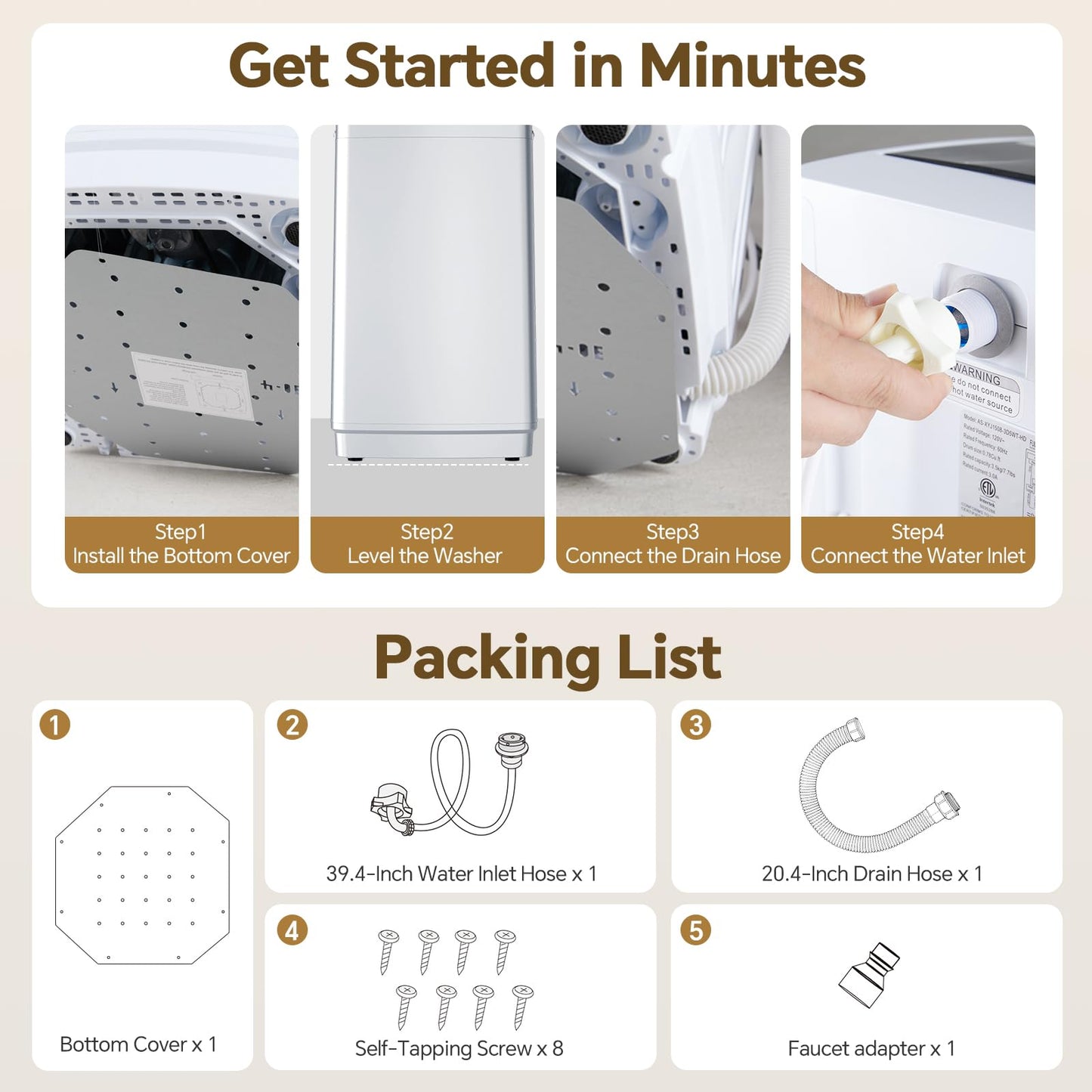 KMFurnila Portable Washing Machine, 1.06 Cu.Ft. Full-Automatic Laundry Machine with Child Safety Lock, 10 Wash Cycles & 3 Water Levels, 7.7 LBS Compact Washer for Apartment Dorm RV Camping, White