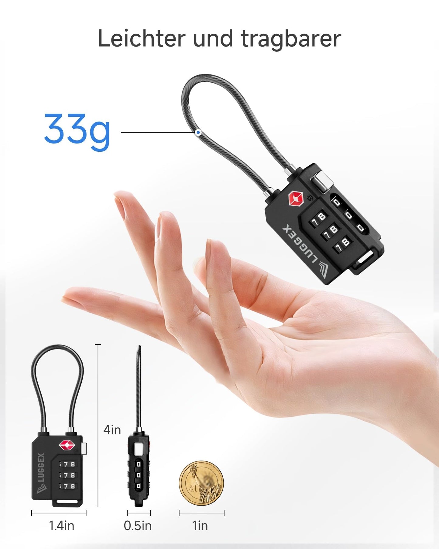 LUGGEX TSA Locks for Luggage, Suitcase Locks TSA Approved, Luggage Locks, Gift Box, Ease of Use & Durable(Black,2 Pack)
