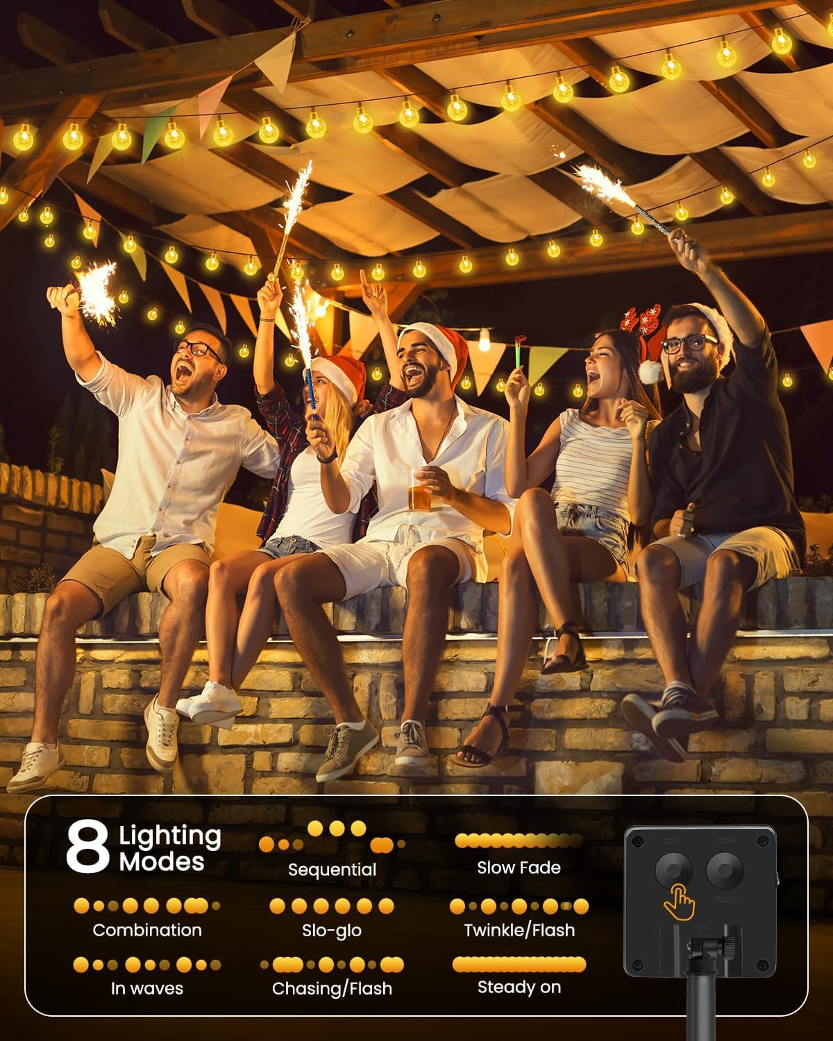 Solar String Lights Outdoor Waterproof, 2 Pack 60 LED 36.5 FT Each, Solar Powered Patio Lights with 8 Lighting Modes for Garden Yard Porch Wedding Party Decor (Warm White)