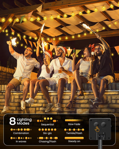 Solar String Lights Outdoor Waterproof, 2 Pack 60 LED 36.5 FT Each, Solar Powered Patio Lights with 8 Lighting Modes for Garden Yard Porch Wedding Party Decor (Warm White)