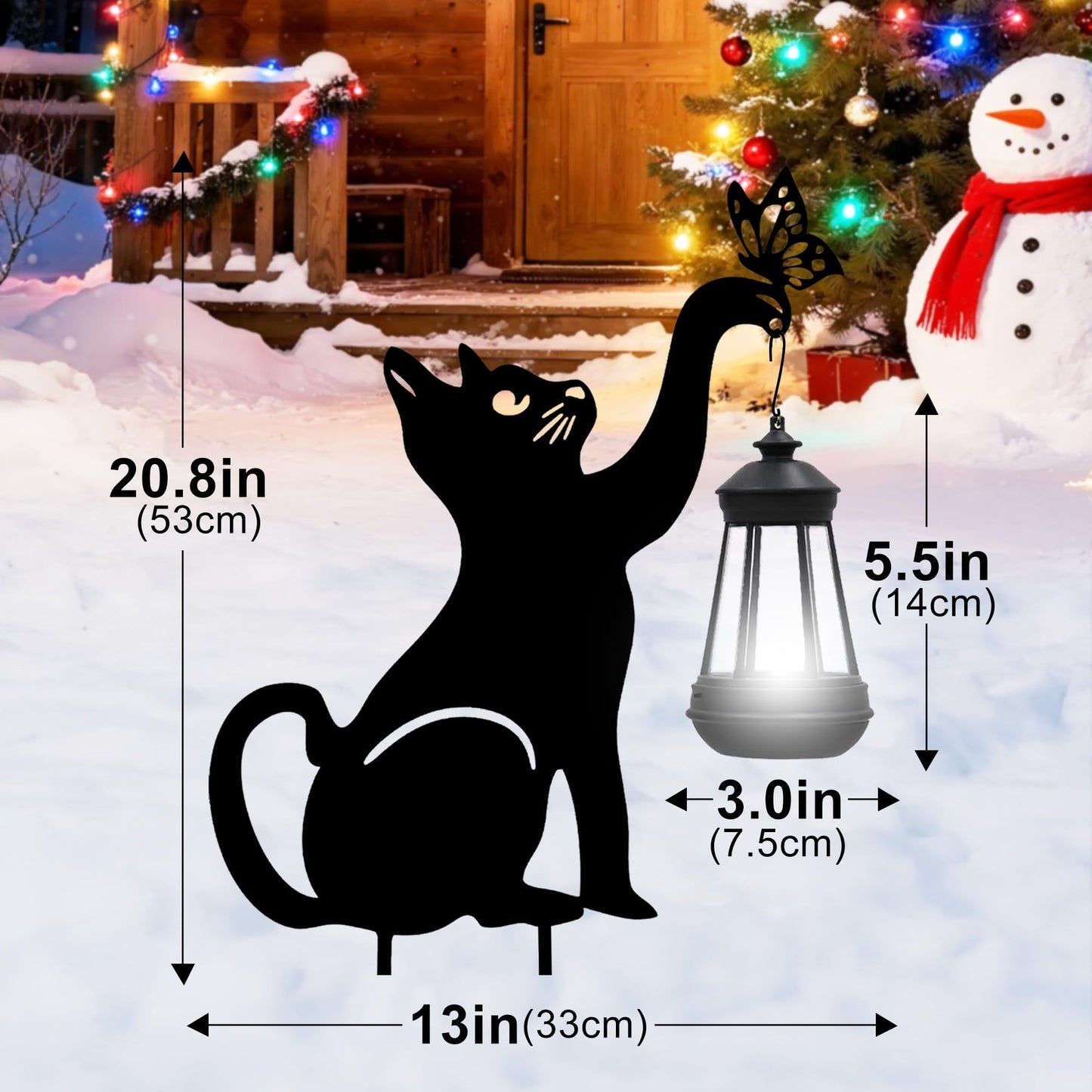 2 Pcs Black Cat Solar Lights Outdoor - Cat Lover Gifts for Mom Woman Grandma,Garden Decor with Butterfly Decorative Metal Stake Housewarming Ornament for Yard Pathway Lawn Patio