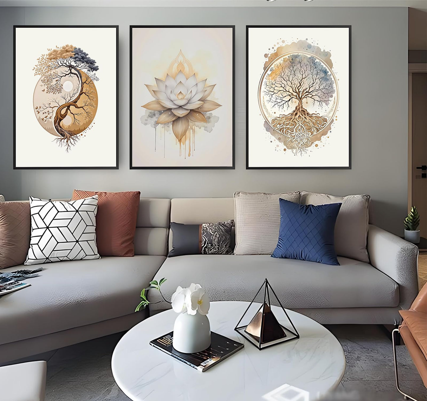 3PCS Tree of Life Cnavas spiritual Wall Art Boho Sacred Geometry Posters Print Art Lotus Zen Pictures Wall Decor Abstract Yin Yang Fall feng Shui Artwork for Living Room Yoga Room Bedroom Home Decoration16*24 in ( Poster No Frame)