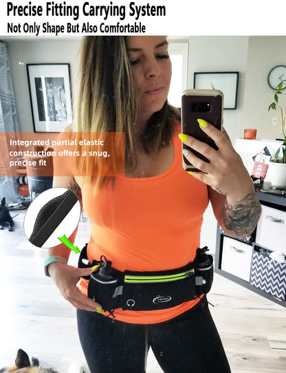 AiRunTech Hydration Running Belt with Bottles Zero Bounce Design for Running, Triathlon, Marathon, 10K, 5K, Trail Fit for Most Smartphones(2 * 10OZ bottle)