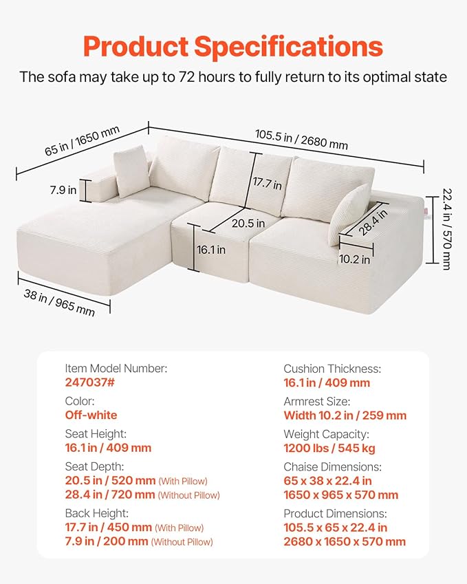 VEVOR Modular Sectional Sofa, Sectional Couch