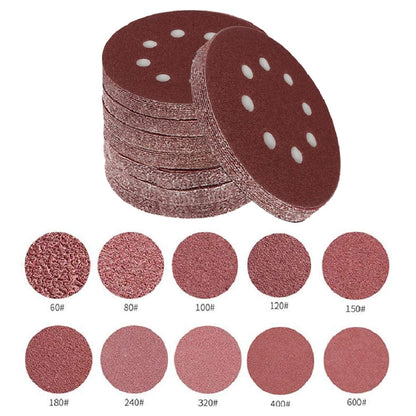 Toowood 100pcs 125mm Sanding Discs, 8-Hole Dustless Hook & Loop sand paper, 60-600 Multi-Grit Professional Abrasive Discs for Orbital Sander, Woodworking and Auto Body Refinishing